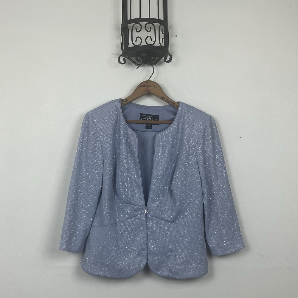 Alex‎ Evenings Petite Periwinkle Blue Glitter Knit Evening Jacket Size 10P *Flaw